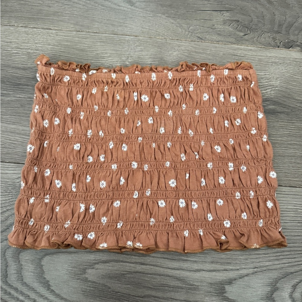 American‎ Eagle Brown and White Floral Smocked Tube Top